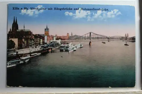AK Köln Rheinpartie mit Hängebrücke und Hohenzollernbrücke #PD967