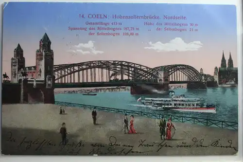 AK Köln Hohenzollernbrücke Nordseite Feldpost 1916 #PE004