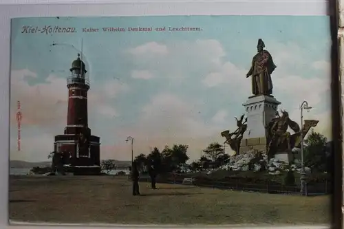 AK Kiel-Holtenau Kaiser Wilhelm Denkmal mit Leuchtturm 1910 #PE557