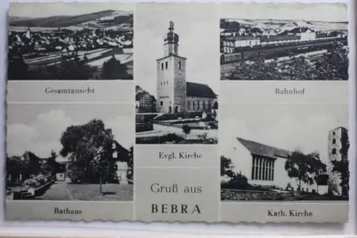 AK Bebra Bahnhof, Rathaus, Kath. Kirche Mehrbildkarte #PF005