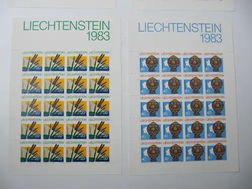 Liechtenstein Jahrg. 1983 mit 20x 816-836 postfrisch Bogens. KW. 630,- #SJ412