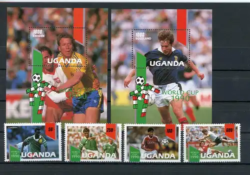 Uganda 807-810+Block118-119 postfrisch Fussball #GE676