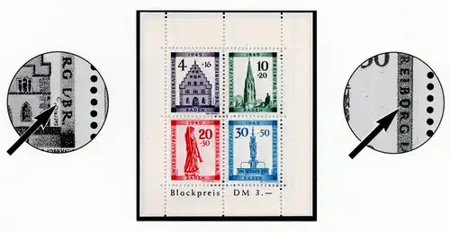 Fr. Zone Baden Block 1 A IV postfrisch Plattenfehler #GQ003