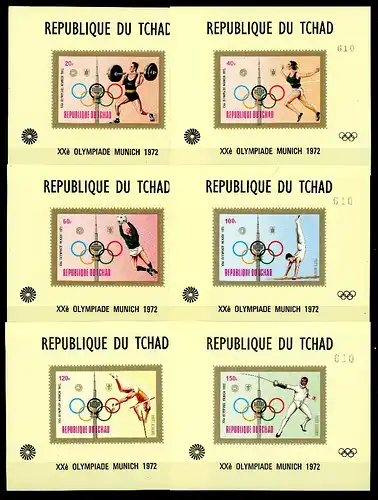 Tschad 6 Einzelblöcke A49-F49 postfrisch Olympia 1972 München #IF208