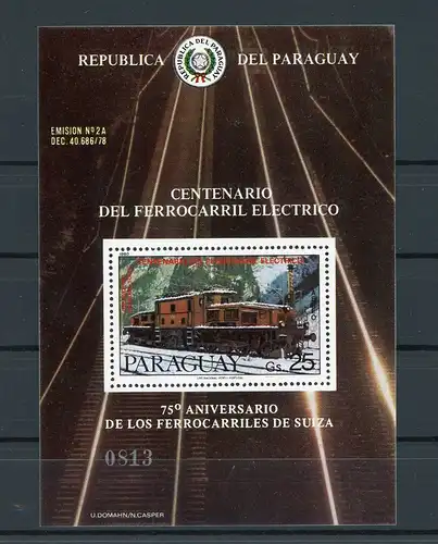 Paraguay Block361 postfrisch Eisenbahn #IV377