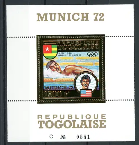 Togo Goldmarke Block 70 A postfrisch Olympia 1972 München #HL467