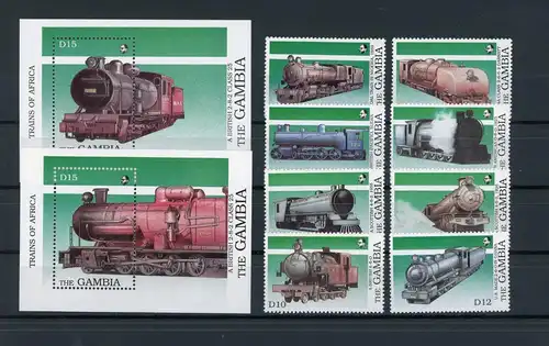 Gambia 873-880+Block67-68 postfrisch Eisenbahn # IV368