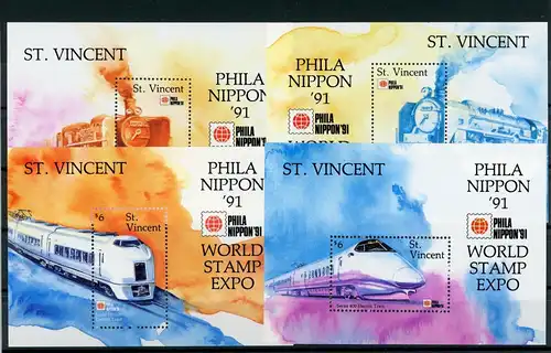 St. Vincent Block 174-177 postfrisch Eisenbahn #IV372
