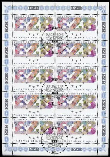BRD 2000 Zehnerbogen Bonn Ersttagssonderstempel #GQ403