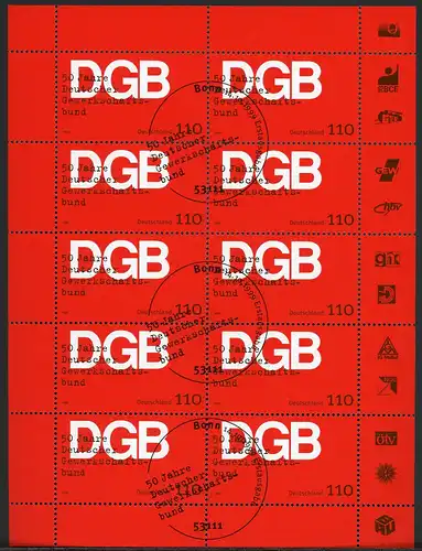 BRD 2083 Zehnerbogen Bonn Ersttagssonderstempel #GQ386