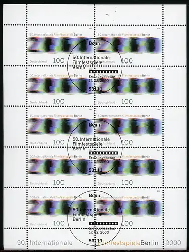 BRD 2102 Zehnerbogen Bonn Ersttagssonderstempel #GQ434