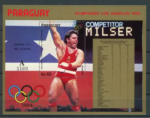 Paraguay Block 410 postfrisch Olympia #HL498