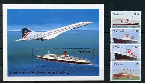 St. Vincent 1203,05,07-08+Block71 postfrisch Schiffe #IF588