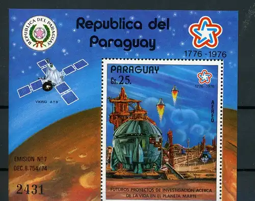 Paraguay Block 295 postfrisch Raumfahrt #GB444