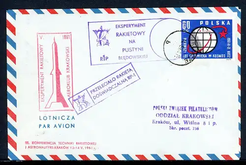 Polen Raketenpost Experimental-Rakete 1961 Krakau #O6449