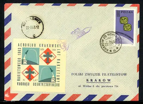 Polen Raketenpost Experimental-Rakete 1963 Krakau #O6454
