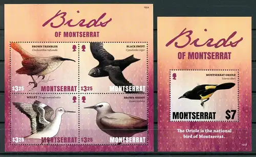 Montserrat KB 1804-1807 + Block 177 postfrisch Vögel #JD321