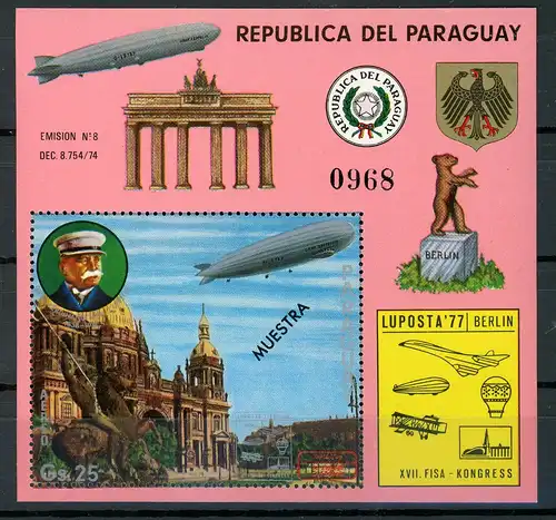 Paraguay Bl 298 postfrisch Zeppelin Mustermake #GO612