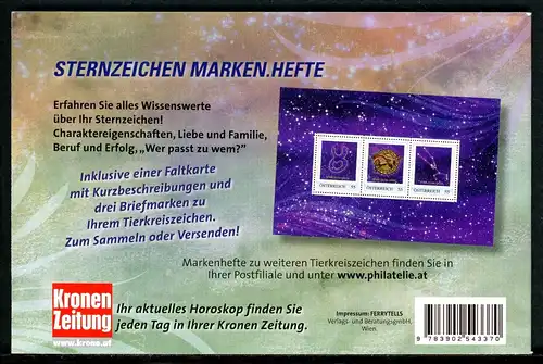 Österreich Astrologie Markenheft "Stier" postfrisch #IN215