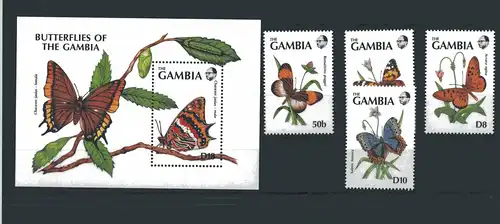 Gambia 1165-1166,69,71 + Block 112 postfrisch Schmetterlinge #Sch379