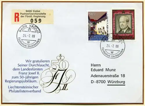 Liechtenstein 919 + 944 R-Brief portogerecht Mischfrankatur #GX111