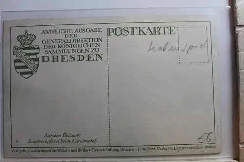 AK Deutschland Adriaen Brouwer, Bauernrauferei b. Kartenspiel #PF900