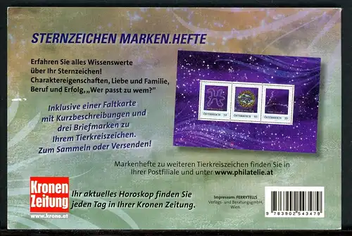 Österreich Astrologie Markenheft "Fische" postfrisch #IN214