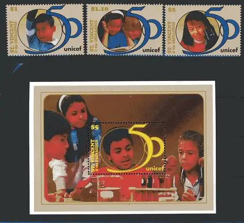 St. Vincent Grenadinen 3558-3560 + Bl 382 postfrisch Unicef #LO370