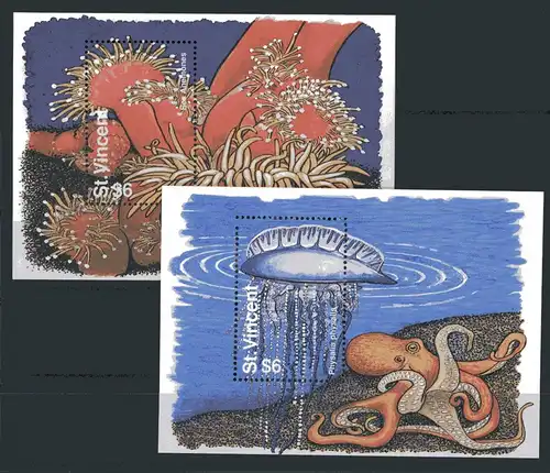 St. Vincent Grenadinen Bl 344-45 postfrisch Meerestiere #LO368