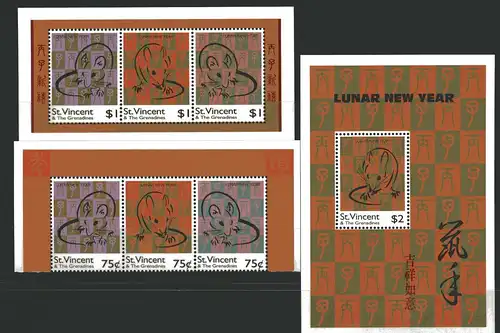 St. Vincent Grenadinen 3372-3374 + Bl 362 postfrisch Neujahr #LO353
