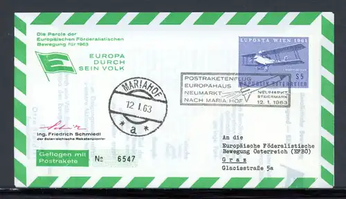 Österreich Postraketenflug Neumarkt- Mariahof Autogramm F. Schmiedl #HD053