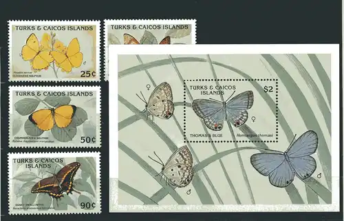 Turks- und Caicos-Inseln 911-916, Block 85 postfrisch Schmetterling #GL624