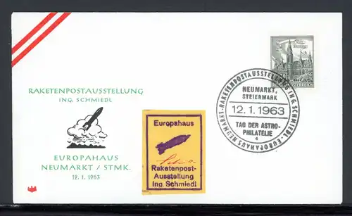 Österreich Sonderbeleg Raketenpostausstellung Autogramm F. Schmiedl #HD054