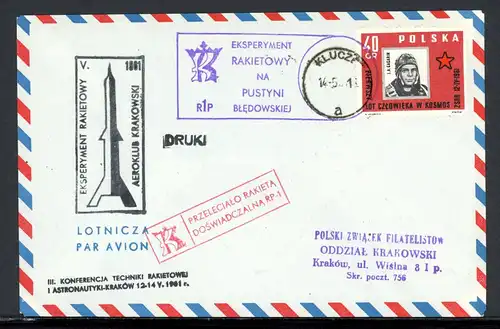 Polen Raketenpost Experimentalrakete 14.5.1961 AEROKLUB Krakowski #HD041