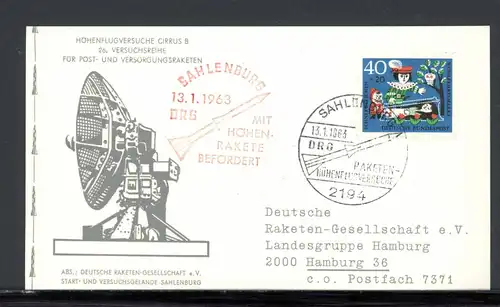 Bund Raketenpost DRG Höhenrakete Cirrus B 26. Versuchsreihe 1963 #HD052