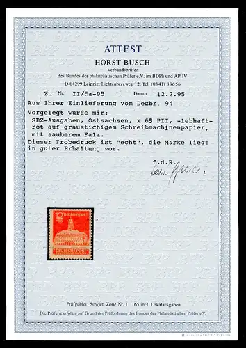 SBZ Ost-Sachsen 65 PII mit Falz mit Fotoattest Busch BPP #GJ038