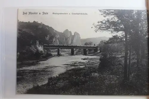 AK Bad Münster a. Stein Rheingrafenstein u. Eisenbahnbrücke #PG139