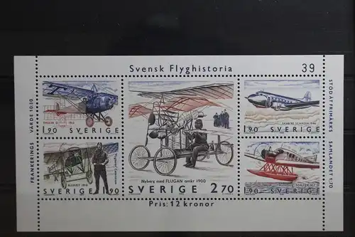 Schweden Block 12 mit 1300-1304 postfrisch Flugzeuge #TE882