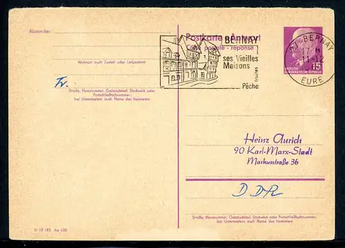 DDR Ganzsache P 74 A gestempelt Bernay, Frankreich #HE489