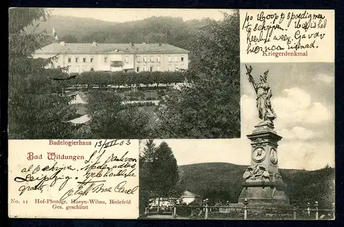 AK Bad Wildungen LK Waldeck-Frankenb. Badelogierhaus, Kriegerdenkmal 1903 #HK058