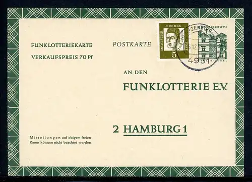 Bund Funklotterie-Postkarte FP 11 gestempelt Zusatzfrankatur #HO588