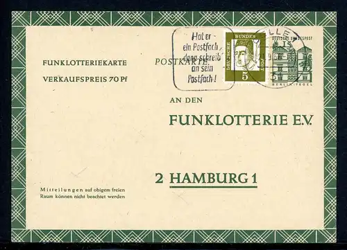 Bund Funklotterie-Postkarte FP 11 gestempelt Zusatzfrankatur #HO589
