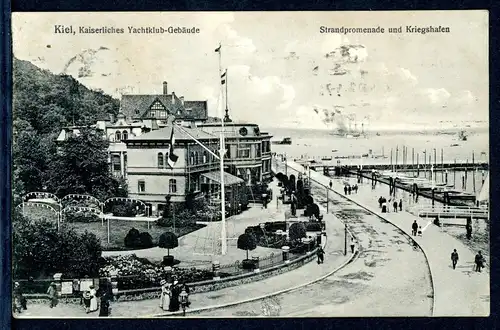AK Kiel Strandpromenade und Kriegshafen, Yachtclub 1920 #HK035