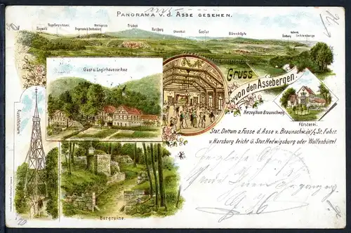 AK Asse, Landkreis Wolfenbüttel Aussichtsturm, Burgruine, Panorama 1898 #HK016
