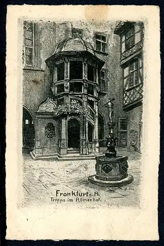 AK Frankfurt/ Main Radierung Treppe im Römerhof 1919 #HK057