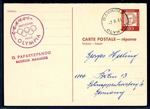 Berlin Ganzsache P 61 A gestempelt Olympia, Griechenland #HO140