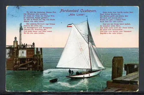 AK Cuxhaven Hafenausfahrt mit Segelschiff 1914 #HK078