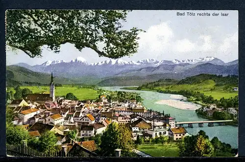 AK Bad Tölz Blick auf die Isarbrücke vom Kalvarienberg 1918 #HK083