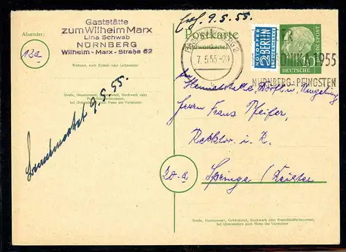 Bund Ganzsache P 21 A gestempelt Nürnberg #HO607