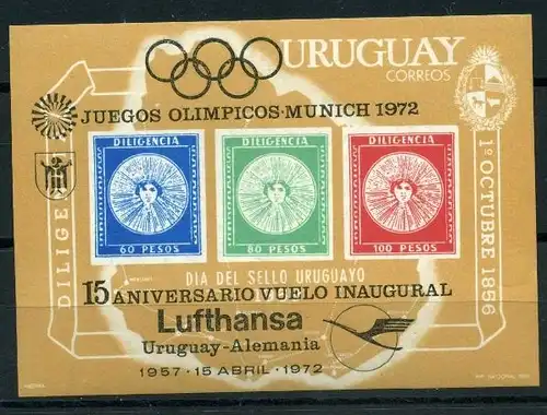 Uruguay Block 15 postfrisch Marke auf Marke #HO147